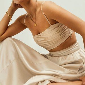 New! Reformation Carrie Silk Ivory Two Piece  (Cropped Top and Skirt)